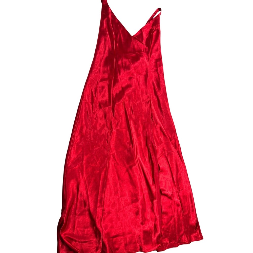 Frederick's of Hollywood Red Satin‎ Lace Up Back Maxi Slip Dress Large